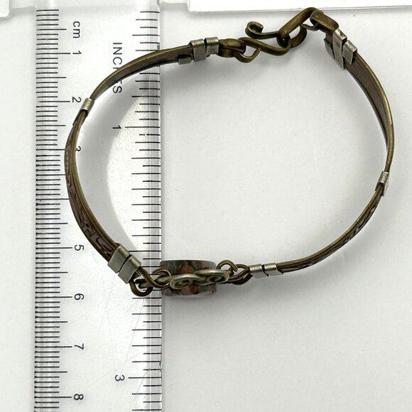 Vintage Egyptian Revival Jasper Stone Bracelet Brass Mixed Metal 6.75 in - Picture 16 of 16